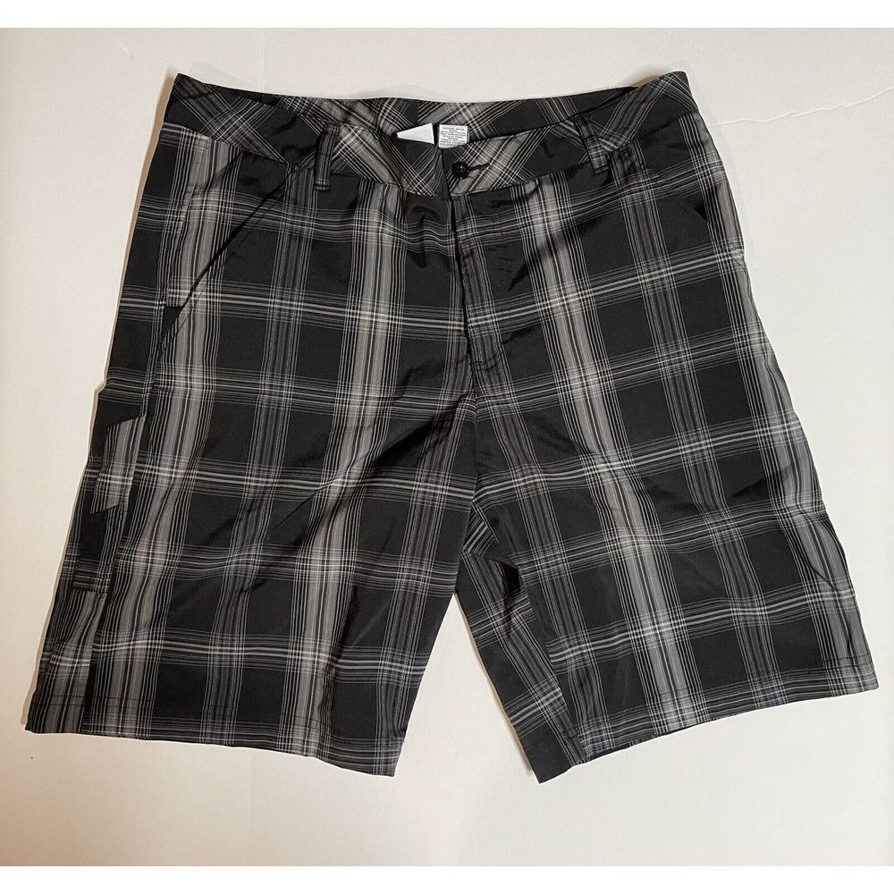 FILA Sport Golf Shorts Mens 36 Plaid Black Gray Casual‎ Active Athletic